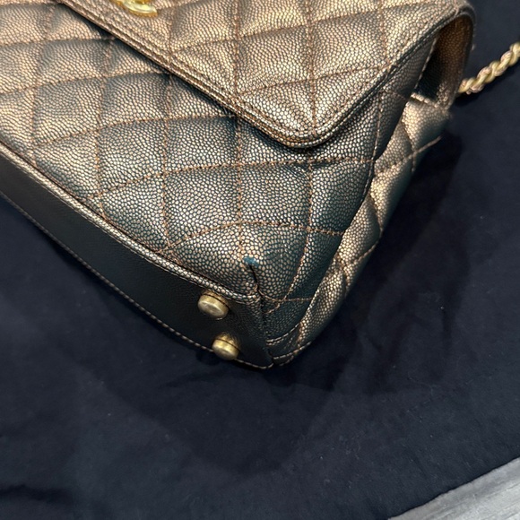 CHANEL Caviar Quilted Mini Coco Top Handle Flap Bag Metallic Gold Hardware - Picture 10 of 16